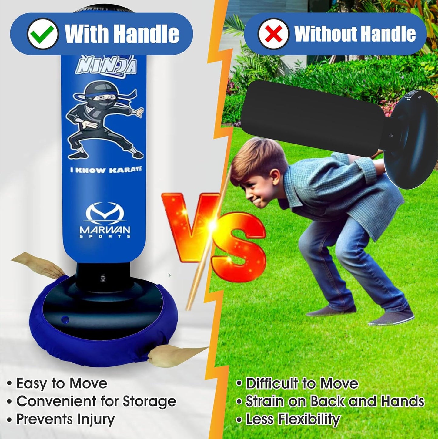 Durable Inflatable Kids Punching Bag for Karate and Boxing – Bounce-Back Martial Arts Bag for Boys and Girls, Great Birthday Gift to Relieve Energy and Build Skills for Boys Ages 4-12