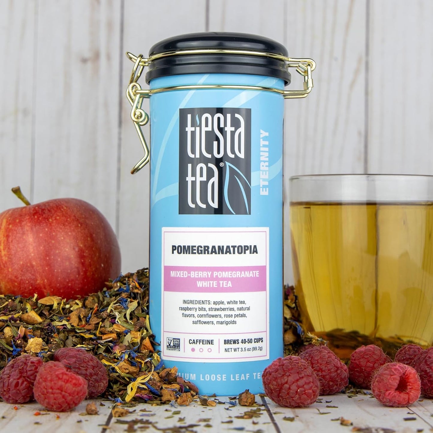 Tiesta Tea Pomegranatopia – Premium Loose Leaf Mixed-Berry Pomegranate White Tea | Low-Caffeine Blend | Hot & Iced | 3.5 Ounce Refillable Tin | Brews Up to 50 Cups