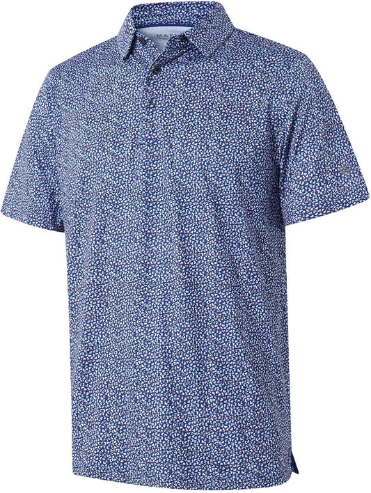 Men's Golf Polo Shirts Short Sleeve Striped Performance Moisture Wicking Dry Fit Golf Shirts for Men