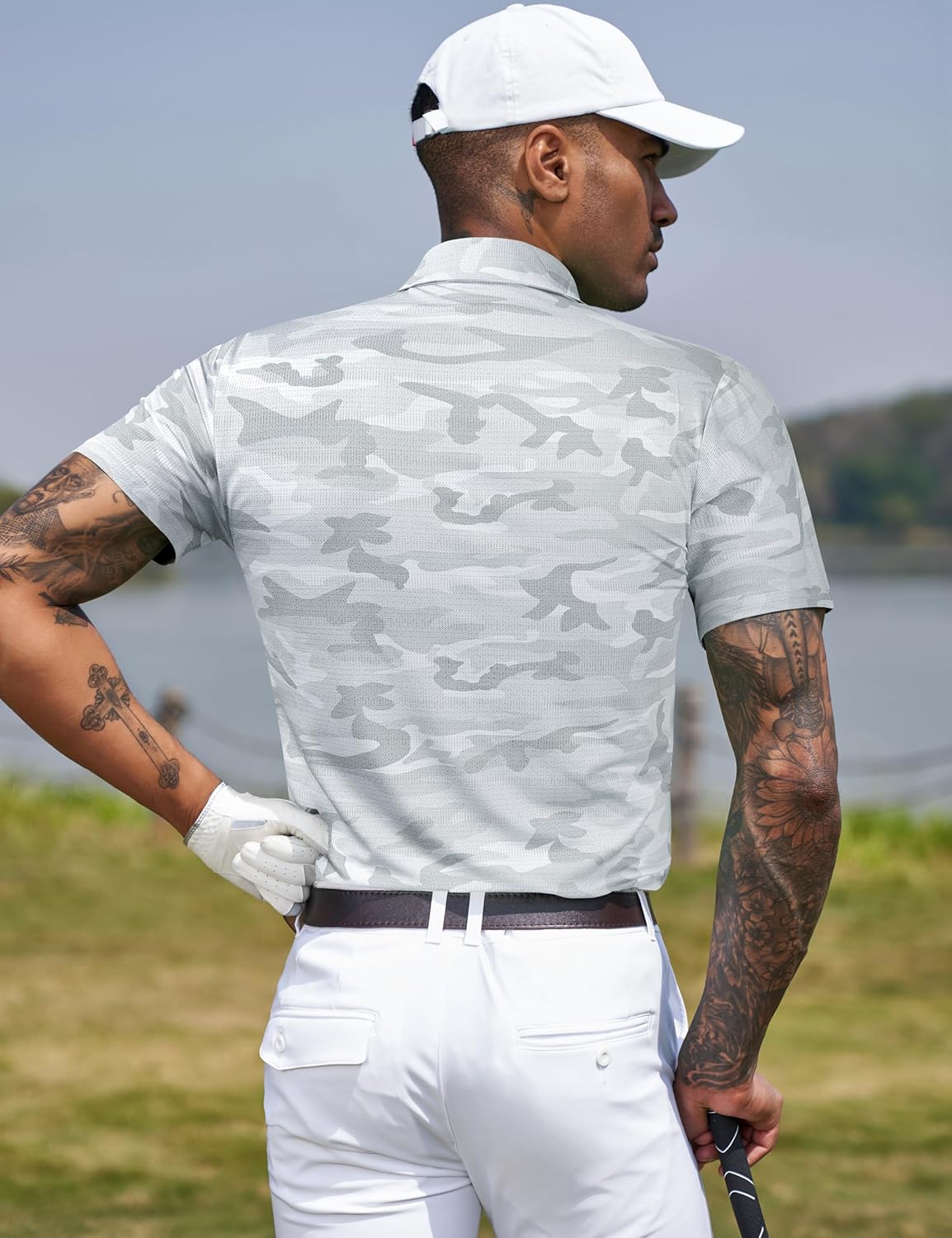 TAPULCO Mens Quick Dry Polo Shirts Camouflage Pattern Performance Athletic Lightweight Breathable Casual Golf Tshirts