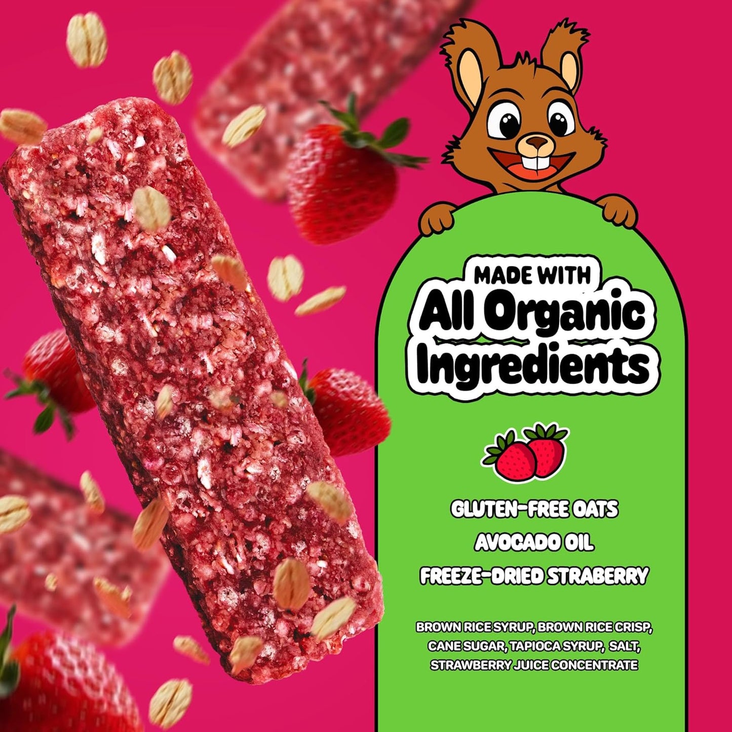 Snakkidz Organic Chewy Granola Bar, Allergen Free, Made with Avocado Oil, Low Sugar (45 Bars, Strawberry)