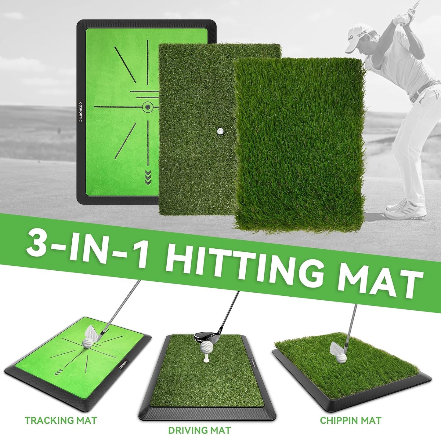 Golf Hitting Mat,Golf Training Mat for Swing Path Feedback Detection Batting, Extra Replaceable Golf Practice Mat 16"x12", Golf Gifts for Men Women for Home Indoor Outdoor