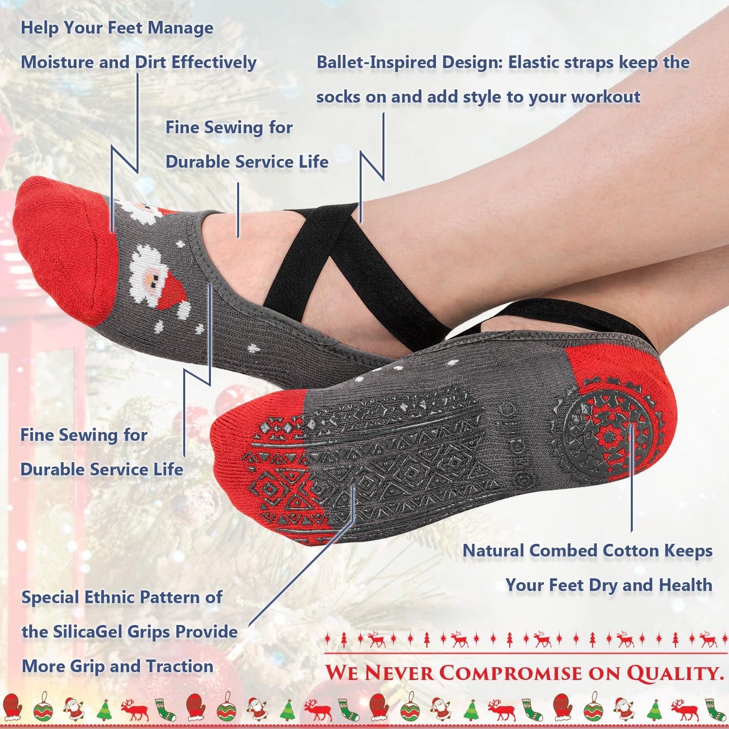 Ozaiic Yoga Socks for Women Non-Slip Grips & Straps, Ideal for Pilates, Pure Barre, Ballet, Dance, Barefoot Workout