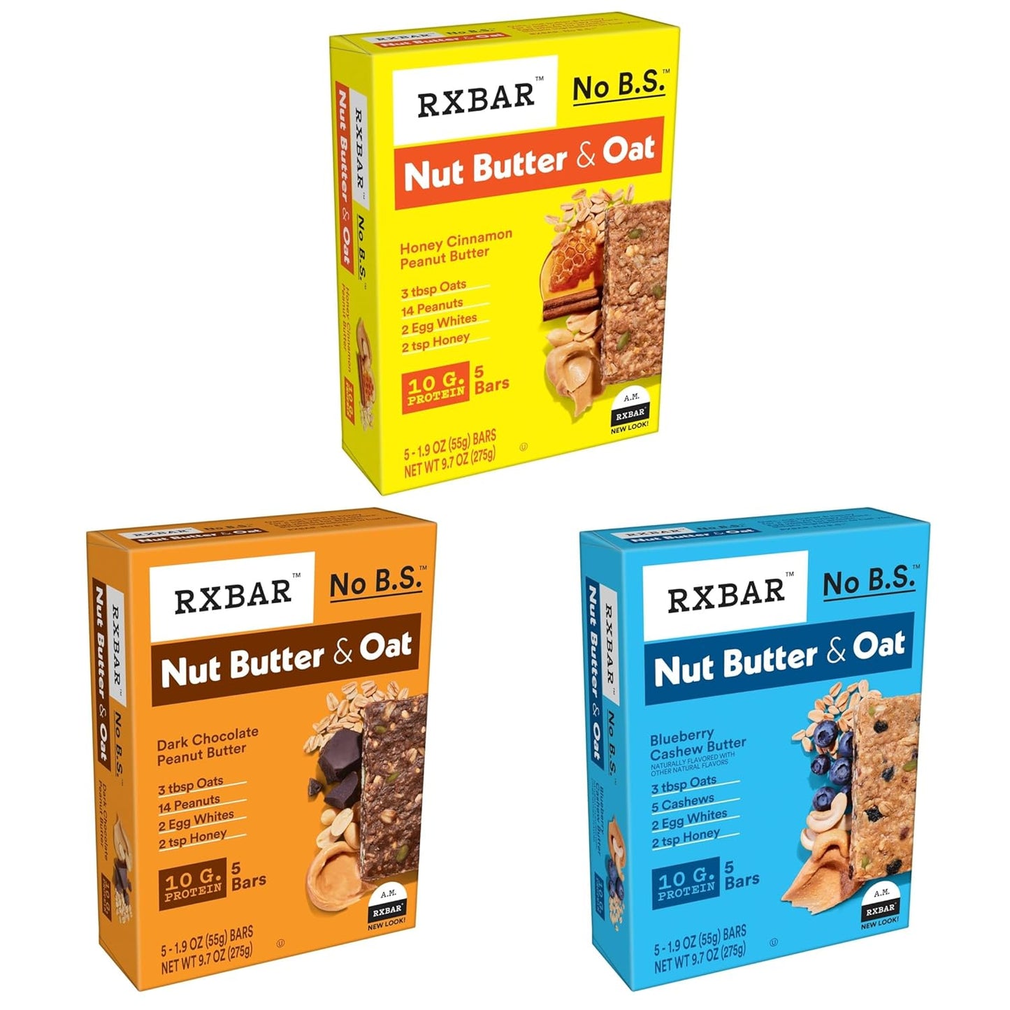 RXBAR Nut Butter and Oat Protein Bars, Snack Bars, Variety Pack (3 boxes, 15 Count)