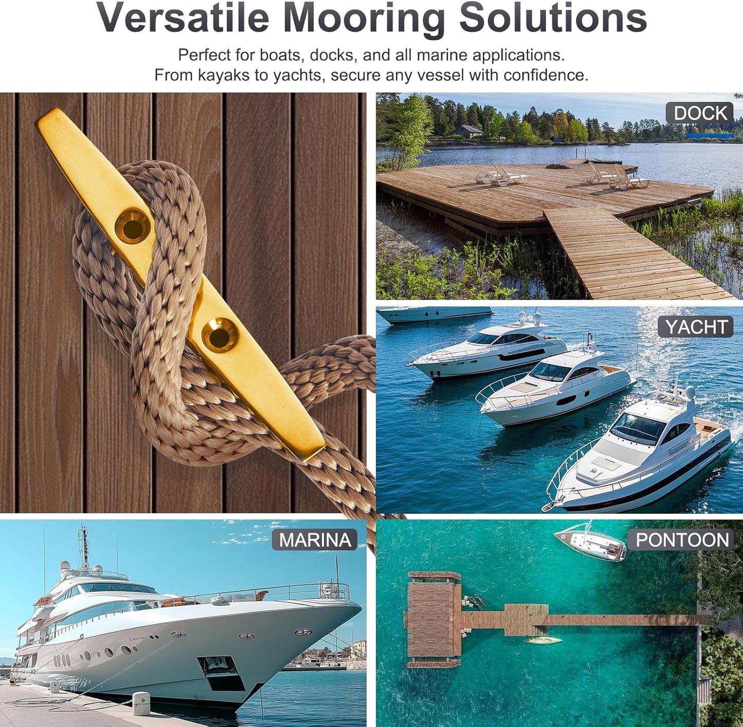 Boat Dock Cleat, 316 Marine Grade Stainless Steel Open Base Cleats with Hardware, Heavy Duty Mooring Accessories for Yacht Kayak Jetski (2-Pack)