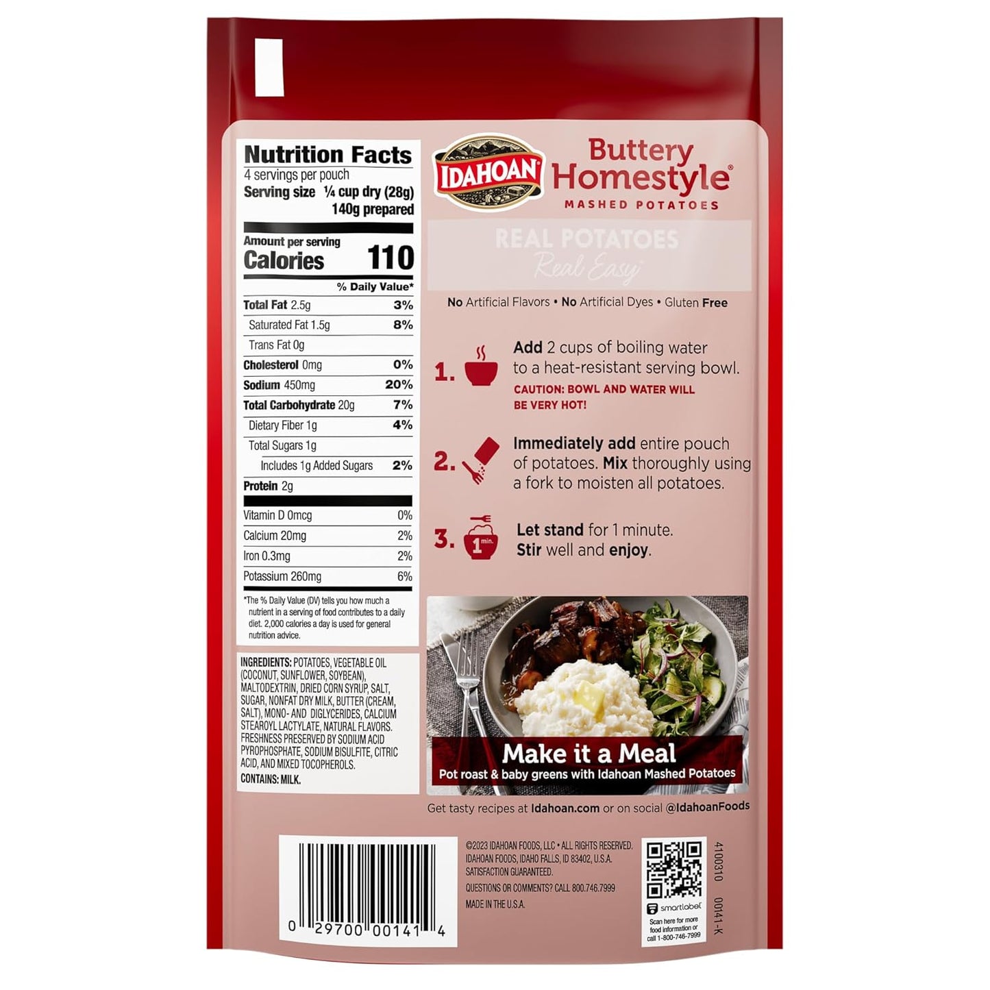 Idahoan Mashed Potatoes, Buttery Homestyle, 4 oz (Pack of 4)