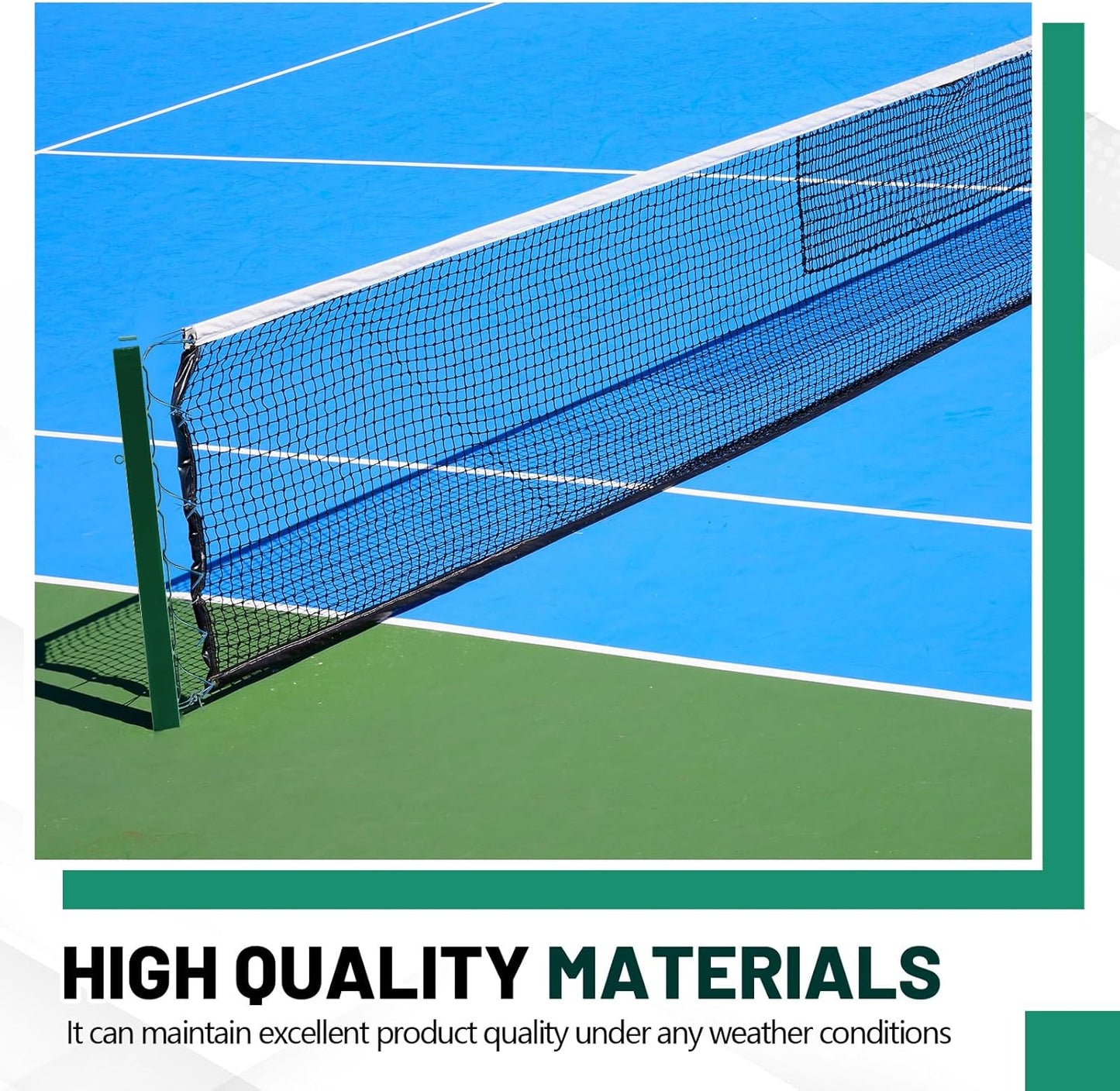 Tennis Posts with Net Crank Outdoor Heavy Duty Professional Green Tennis Permanent Court Kit for Net Quick Fixation System Equipped with a Cable Reel