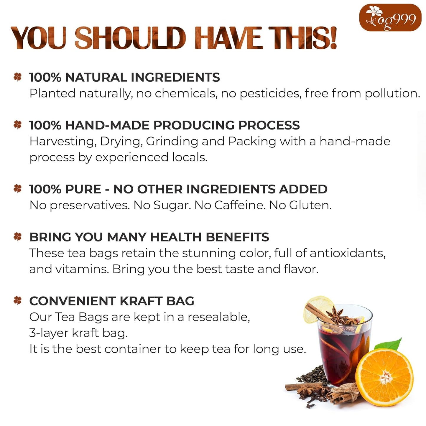 60 Hot Special Cinnamon Tea Bags – Special Blend of Cinnamon, Black Tea, Orange Peel and Cloves, 100% Natural Ingredients, Hand-made Blend Herbal Tea. Eco-conscious Tea Bags. No Sugar, No Caffeine, No Gluten, Vegan.