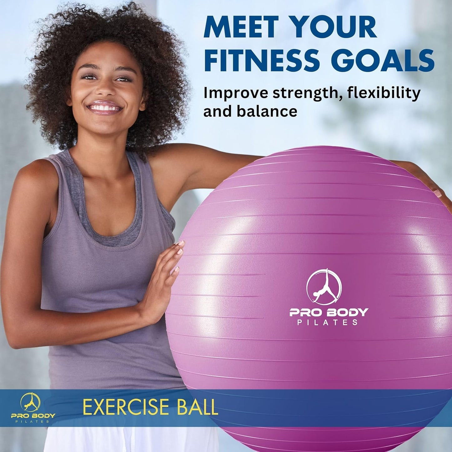 ProBody Pilates Exercise Ball - Multiple Sizes Gym Grade Balance Ball for Fitness, Yoga, Workout, Pregnancy & Physical Therapy