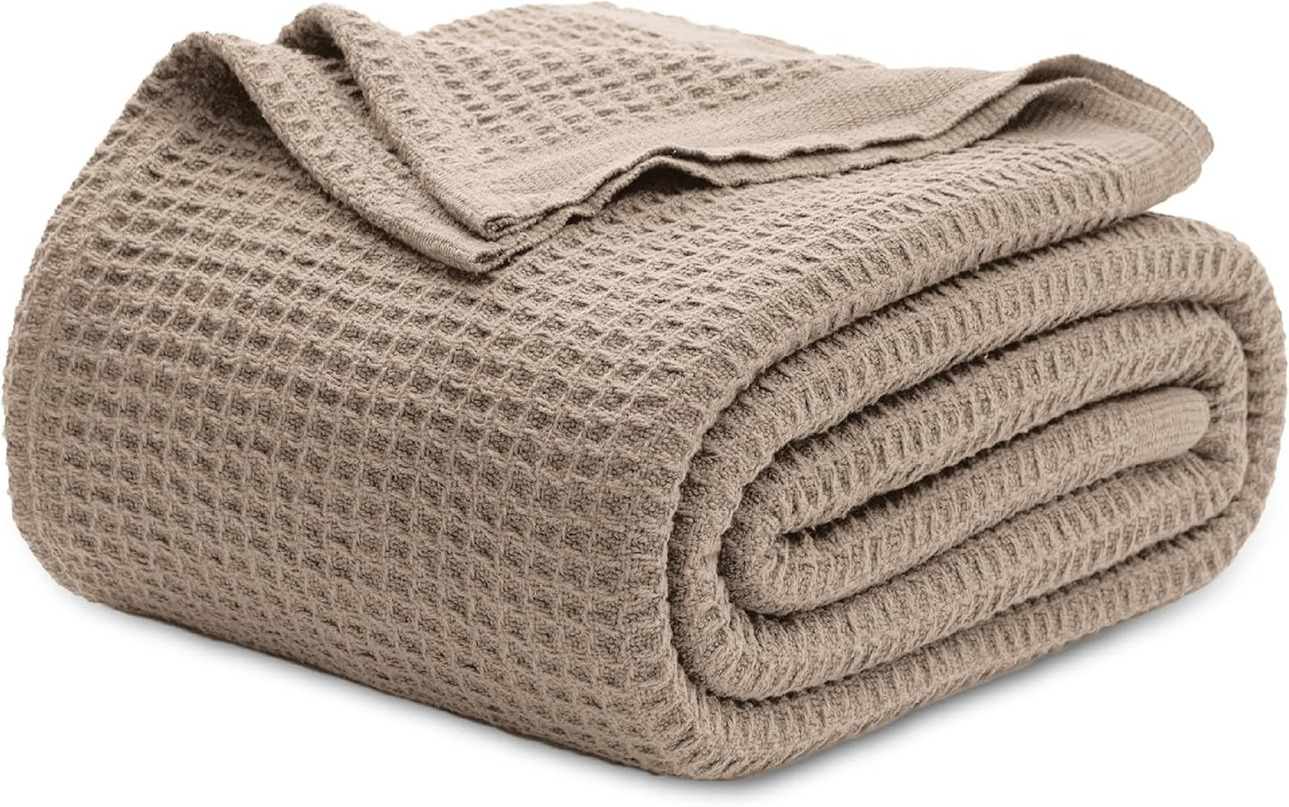 Bedsure 100% Cotton Blanket King Size for Bed - Breathable and Soft, Waffle Weave Blanket for Summer, Thick Cozy Fall Blankets for Women Gift, Taupe, 104x90 inches