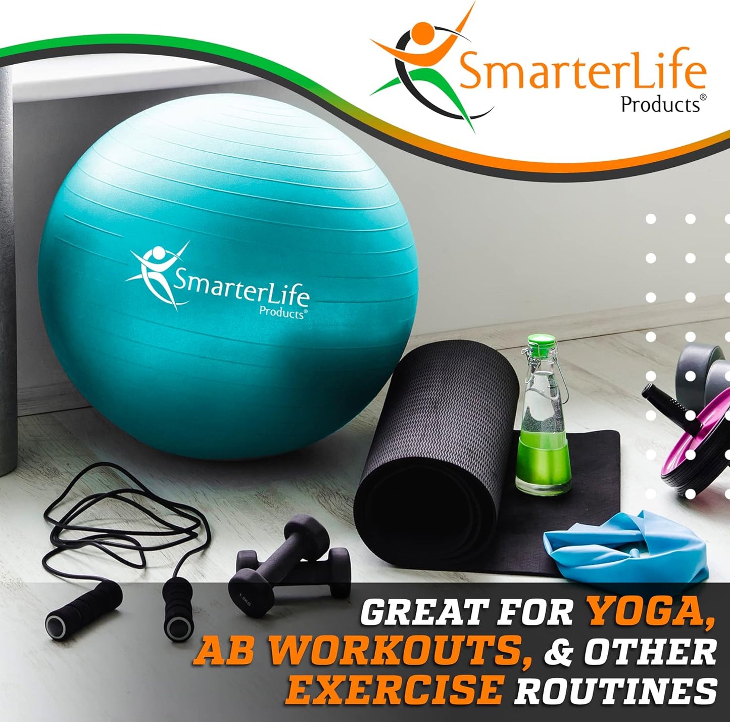 SmarterLife Exercise Ball Yoga Ball for Fitness, Balance, Stability, or Pregnancy, Gym Ball for Core Workout, Physical Therapy, Yoga Ball Chair for Office, Anti-Slip Anti-Burst