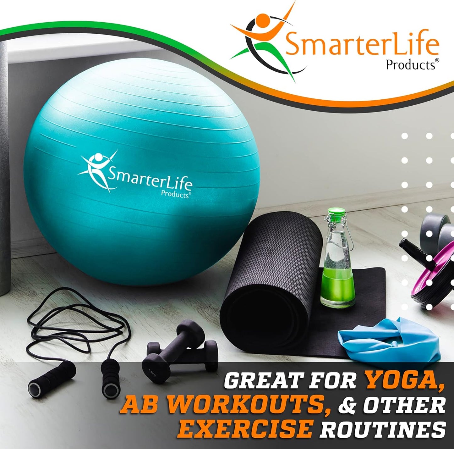 SmarterLife Exercise Ball Yoga Ball for Fitness, Balance, Stability, or Pregnancy, Gym Ball for Core Workout, Physical Therapy, Yoga Ball Chair for Office, Anti-Slip Anti-Burst