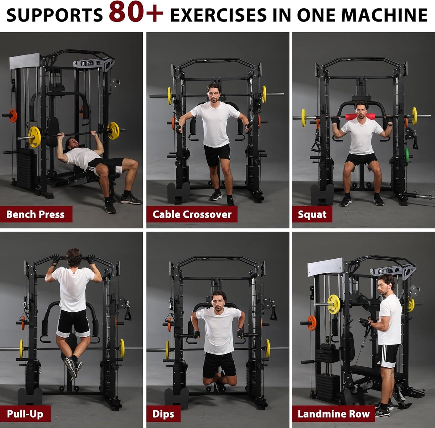 Smith Machine with Chest Fly & Leg Press, All-in-One Home Gym Power Cage with Weight Stack, Bench and Full Accessory Kit for Total Body Strength Training for Beginners