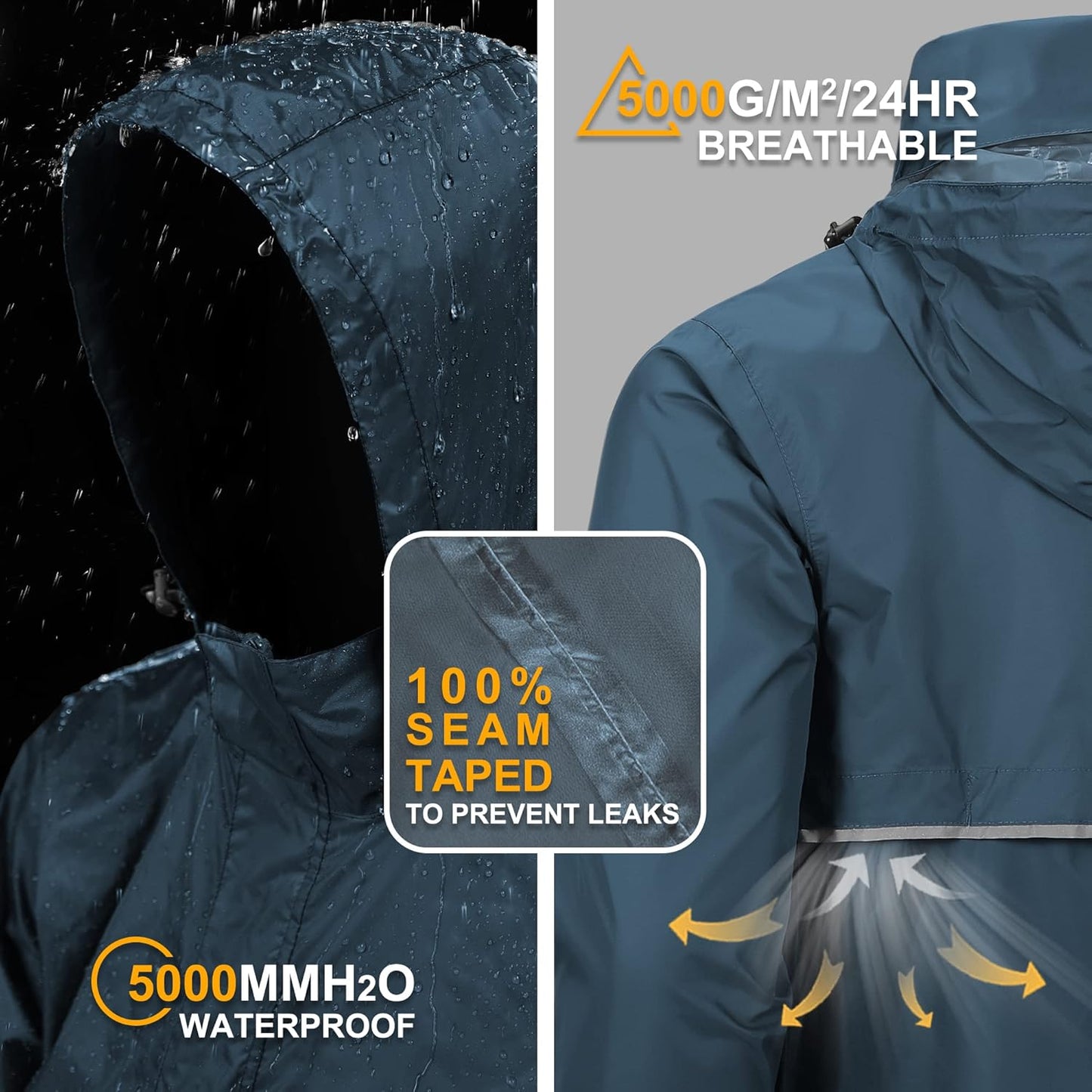 Outdoor Ventures Men's Rain Jacket Waterproof Lightweight Packable Rain Pullover for Hiking Golf Running