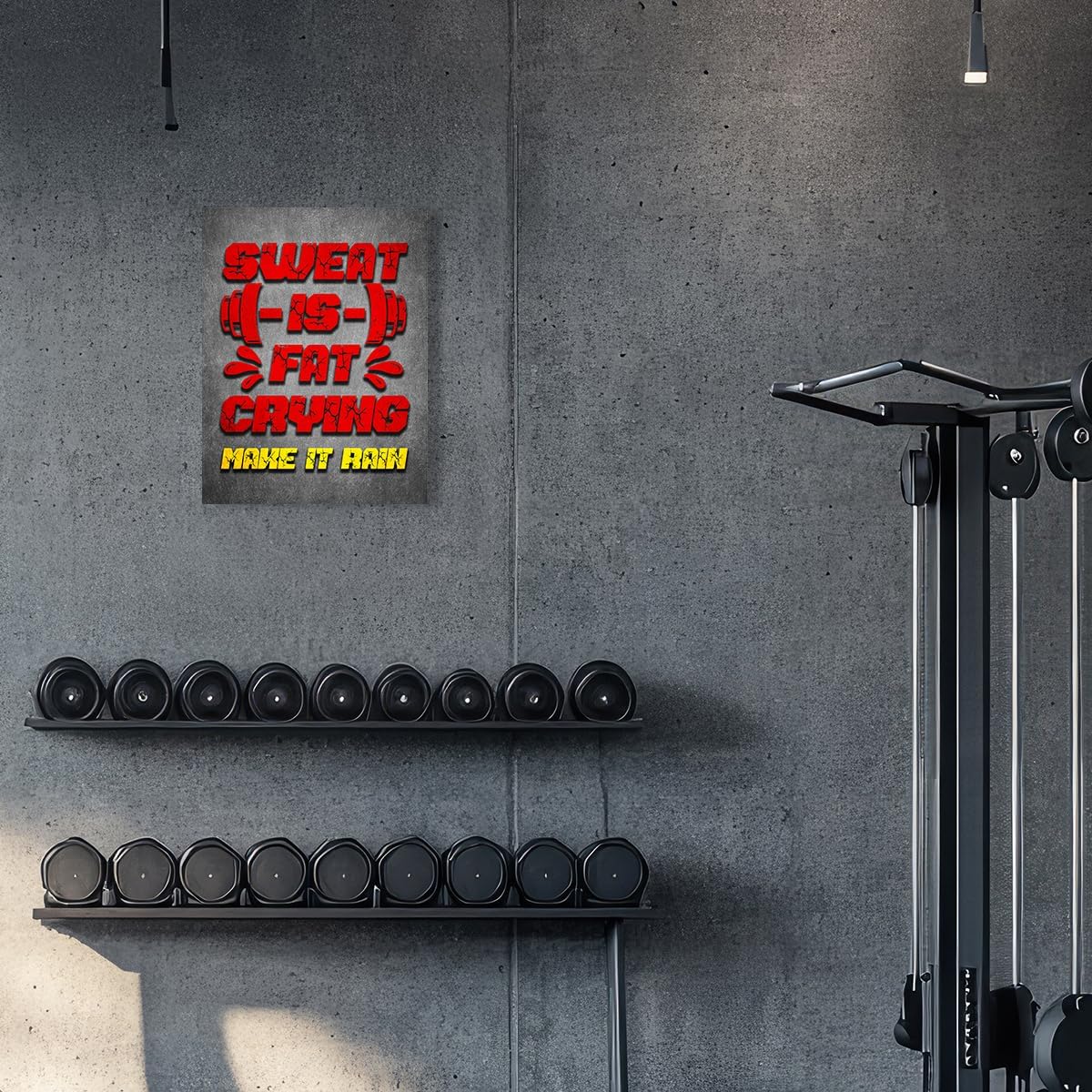 Gym Quotes Wall Art,Inspirational Workout Wall Decor,Sweat is Fat Crying Canvas Wall Art for Home Gym Exercise Fitness Room