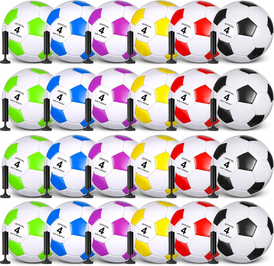 Sotiff 24 Pcs Size 5/4 Soccer Ball Bulk with 24 Pump Deflated Soccer Balls for Kids Teen Football Bulk for Game Training School Team Sports Adults Player Practice Outdoor