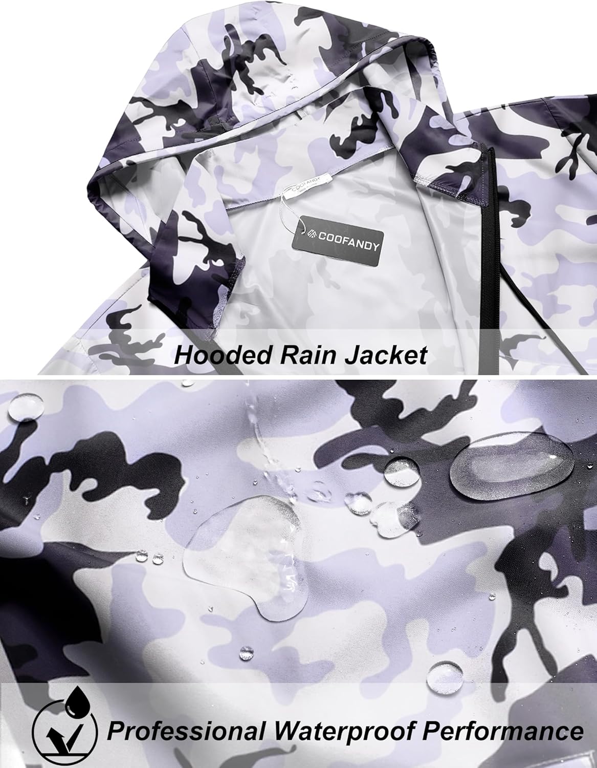 COOFANDY Men's Packable Rain Jacket Lightweight Waterproof Raincoat with Hood Travel Hiking Golf Windbreaker