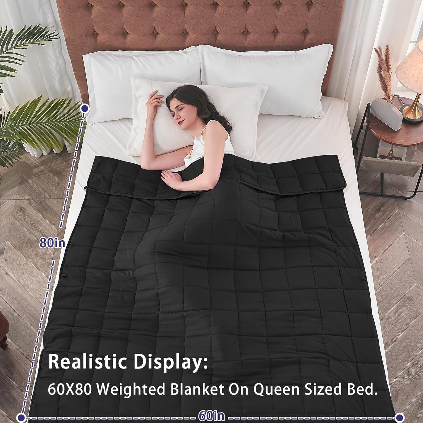 yescool Weighted Blanket for Adults (22 lbs, 60" x 80", Black) Cooling Heavy Blanket for Sleeping Perfect for 210-230 lbs, Queen Size Breathable Blanket with Premium Glass Bead, Machine Washable