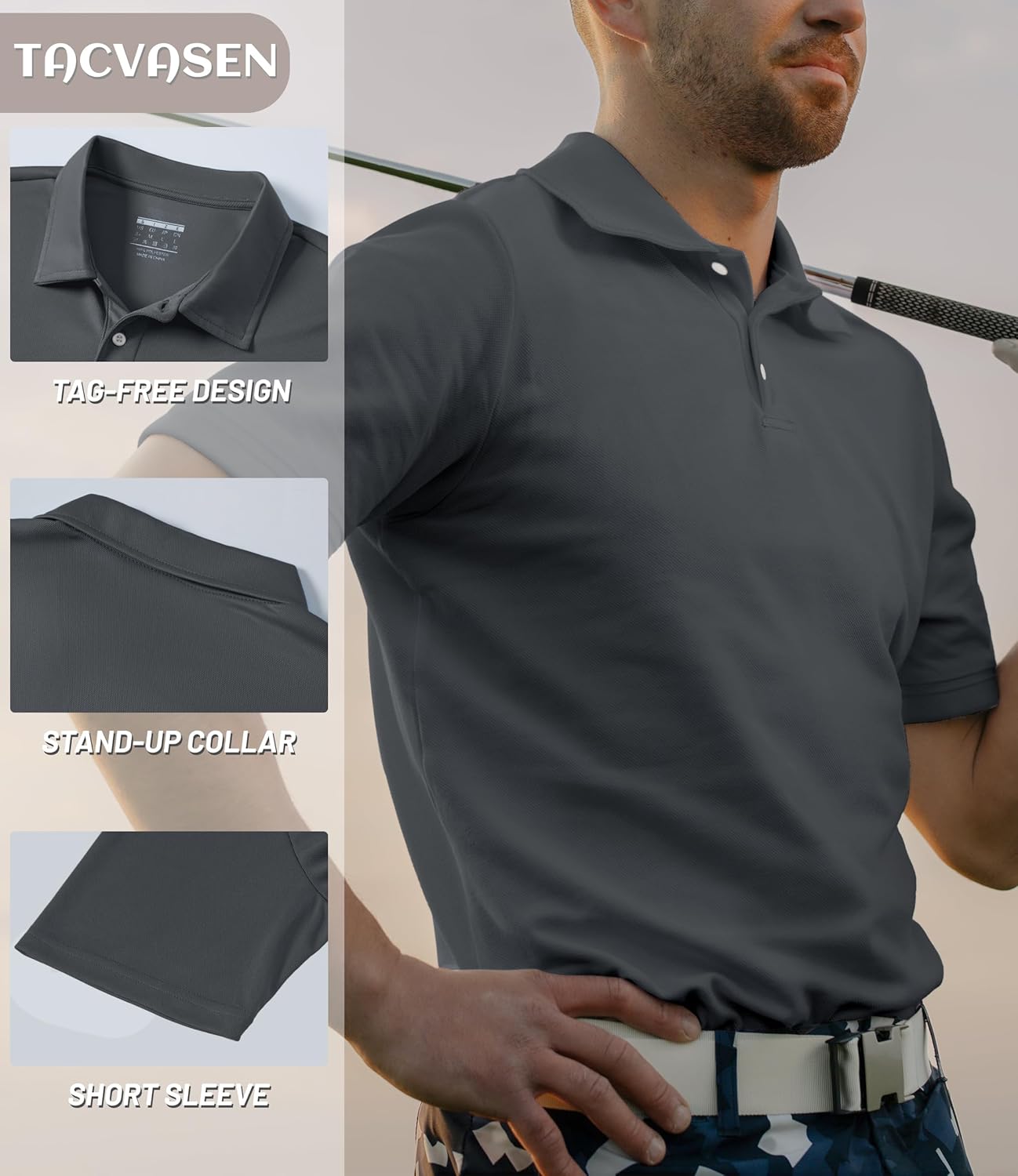 TACVASEN Mens Golf Shirt Dry Fit Mens Polo Shirts Short Sleeve Performance Golf Polos for Men with Collar Work Shirts
