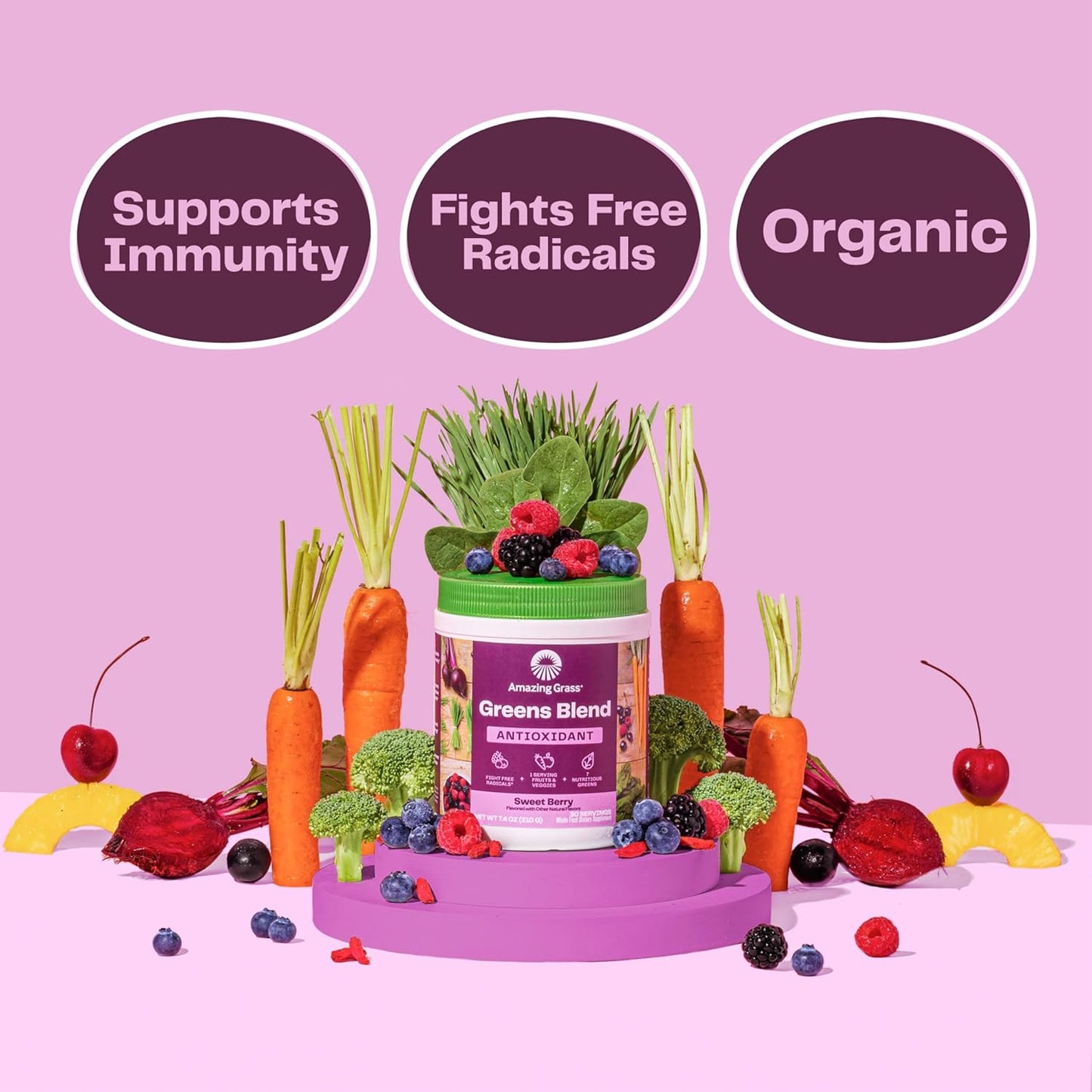 Amazing Grass Greens Blend Antioxidant: Super Greens Powder Smoothie Mix with Organic Spirulina, Beet Root Powder, Elderberry, Bilberry, Prebioitics & Probiotics, Sweet Berry, 30 Servings (Packaging May Vary)