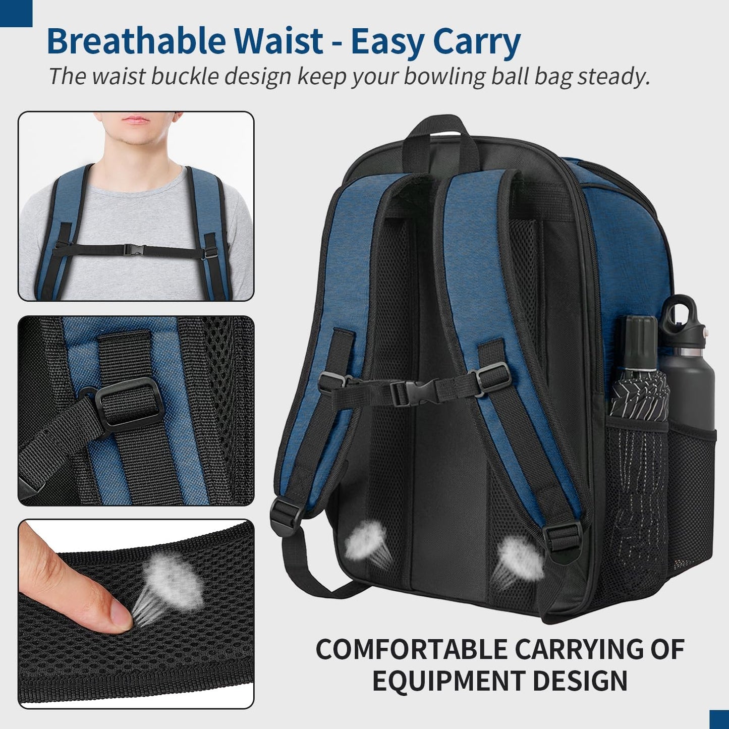 Single Bowling Ball Bag Backpack with Shoe Bag Up to Size 16, Accessories Gifts for Bowling Lovers,Bowling Bag with Padded Ball Holder