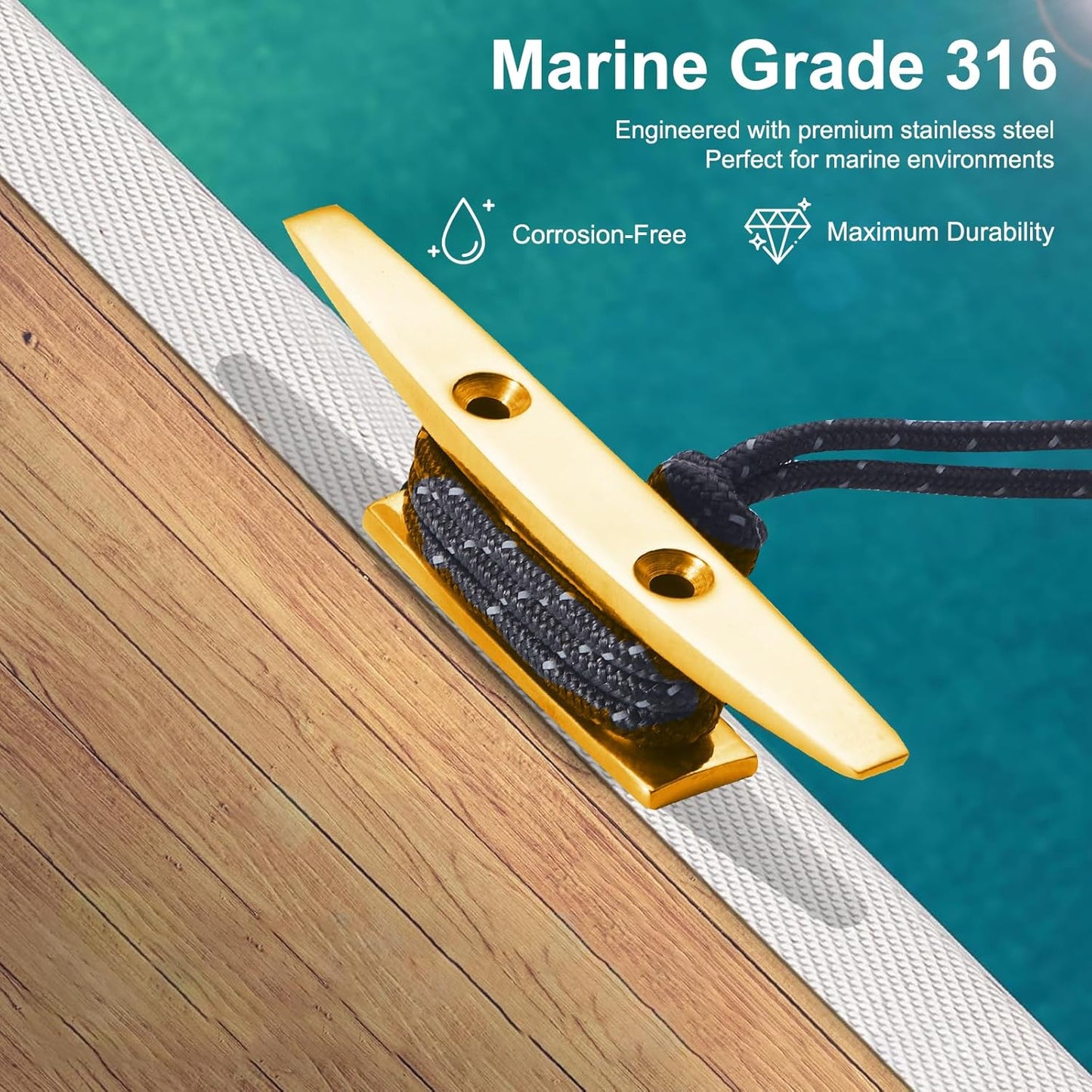 Boat Dock Cleat, 316 Marine Grade Stainless Steel Open Base Cleats with Hardware, Heavy Duty Mooring Accessories for Yacht Kayak Jetski (2-Pack)