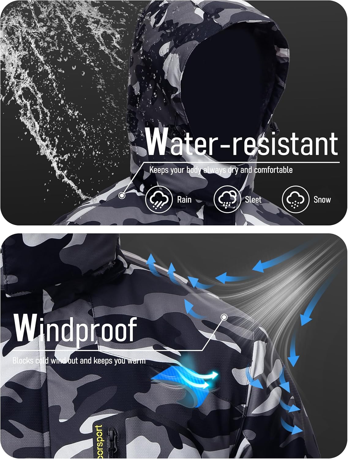 MAGCOMSEN Men's Winter Coats Water Resistant Ski Snow Jacket Warm Fleece Jacket Parka Raincoats With Multi-Pockets