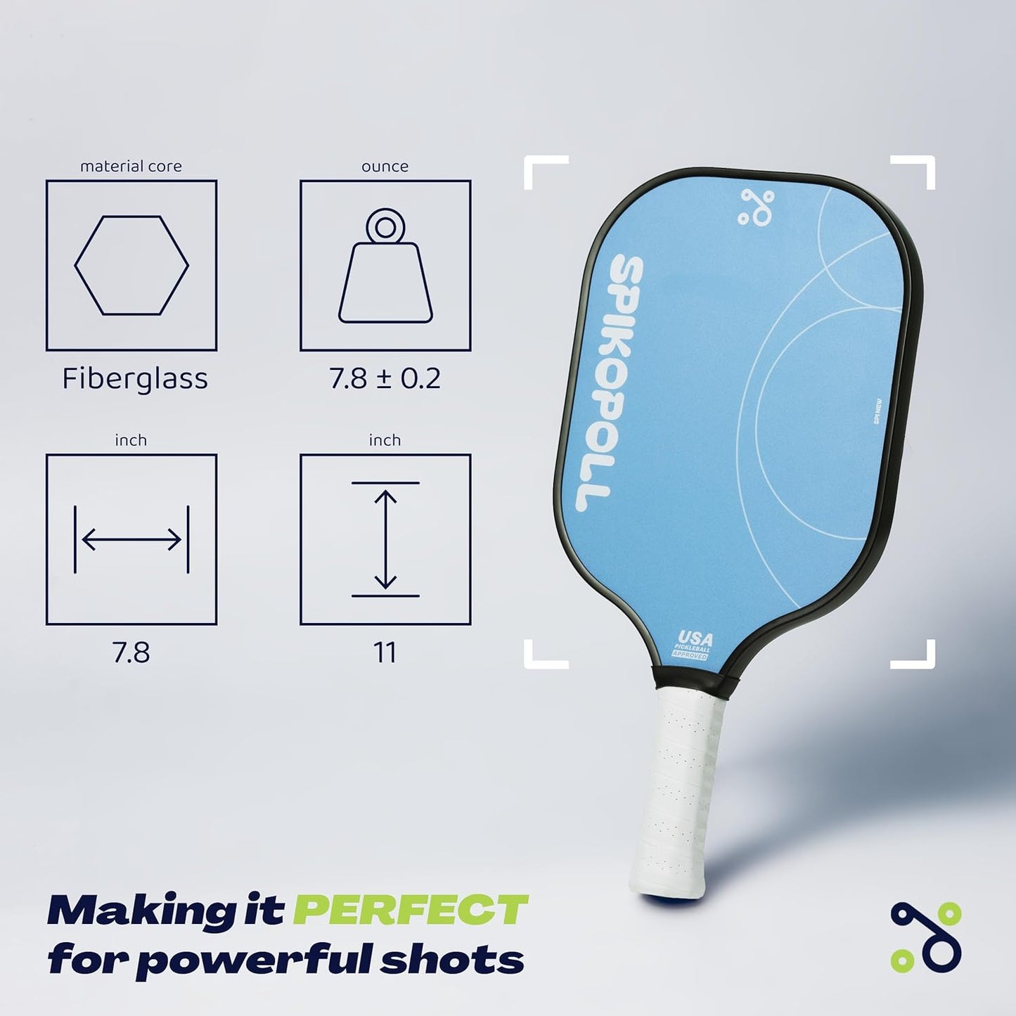 SPI New by SPIKOPOLL Pickleball Paddles Set of 2, USA Pickleball Approved, Lightweight, Durable Fiberglass Pickleball Rackets with Polypropylene Honeycomb Core