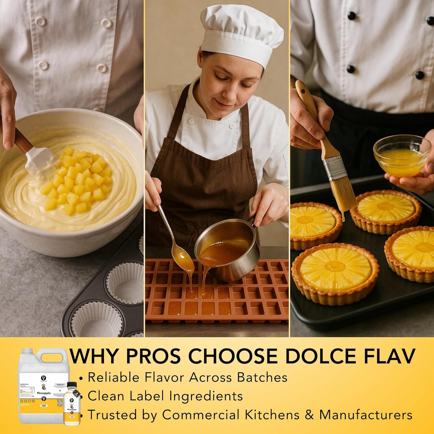 Dolce Flav Pineapple Extract – 1 Gallon Oil-Soluble Kosher, Sugar-Free, Concentrated Tropical Flavor for Candy, Chocolates & Desserts, Includes Measured Dropper