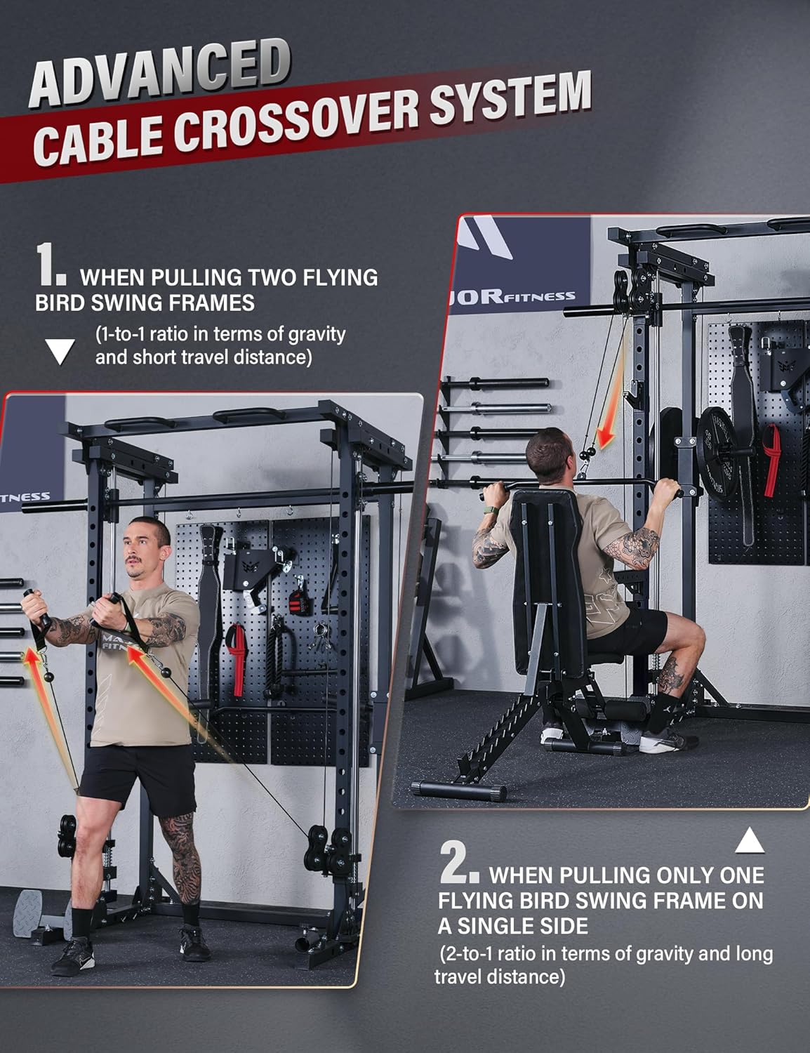 Major Fitness Drone3 Smith△ Machine – All-in-One Home Gym Squat Rack with Weight Bar, Cable Crossover Machine – Heavy-Duty Fitness Equipment for Strength Training and Full-Body Workouts