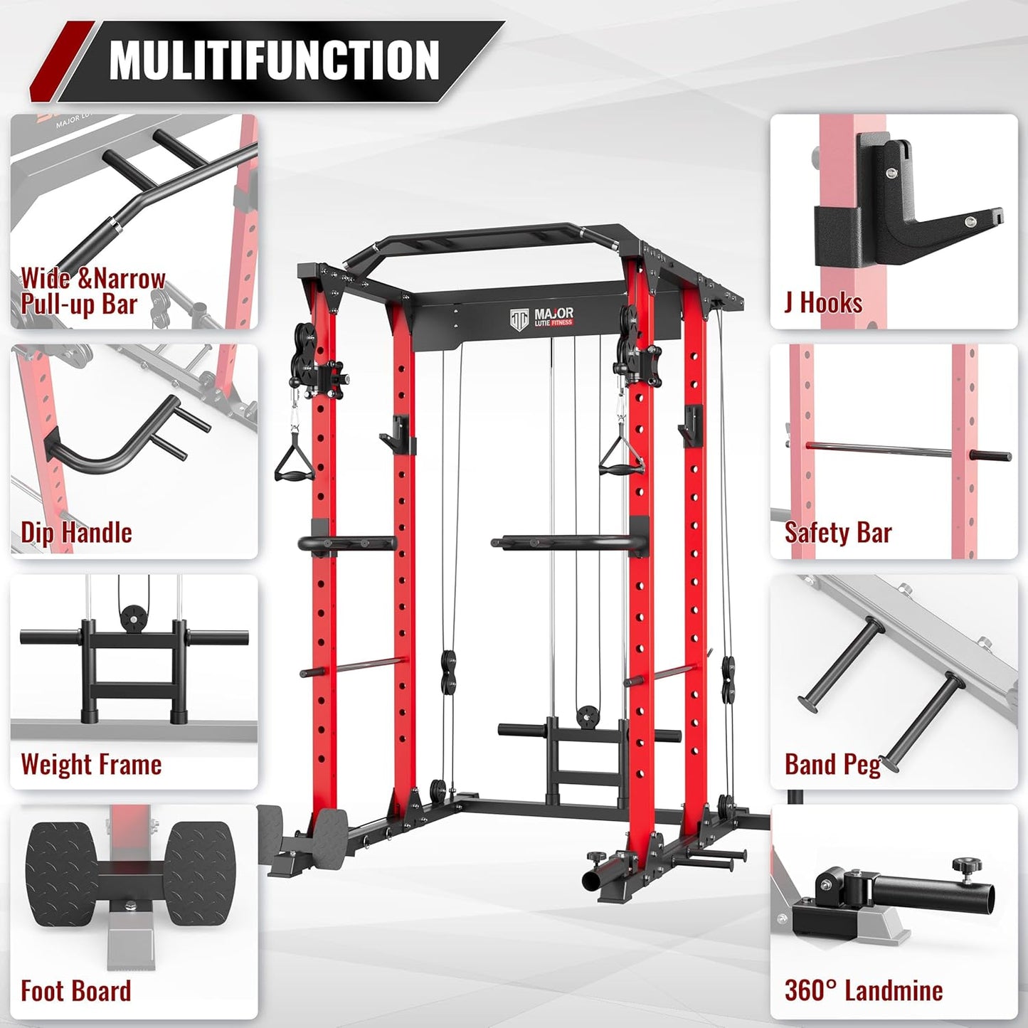 MAJOR FITNESS PLM03 Power Rack - 1400LBS Home Gym with Cable Crossover, Pull-Up Bar & Landmine, Strength Training Equipment