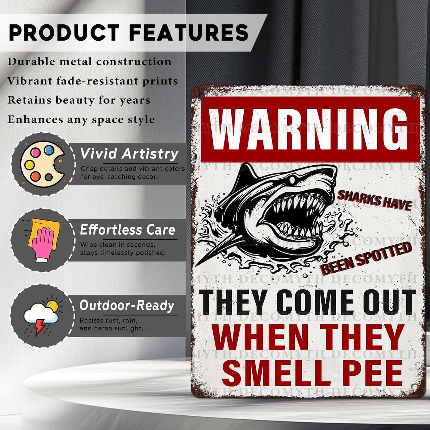 Funny Warning Sharks Have Been Spotted in This Pool They Come Out When They Smell Pee Tin Sign for Swimming Pool Beach Water Park Decor Outdoor 12 * 16inch