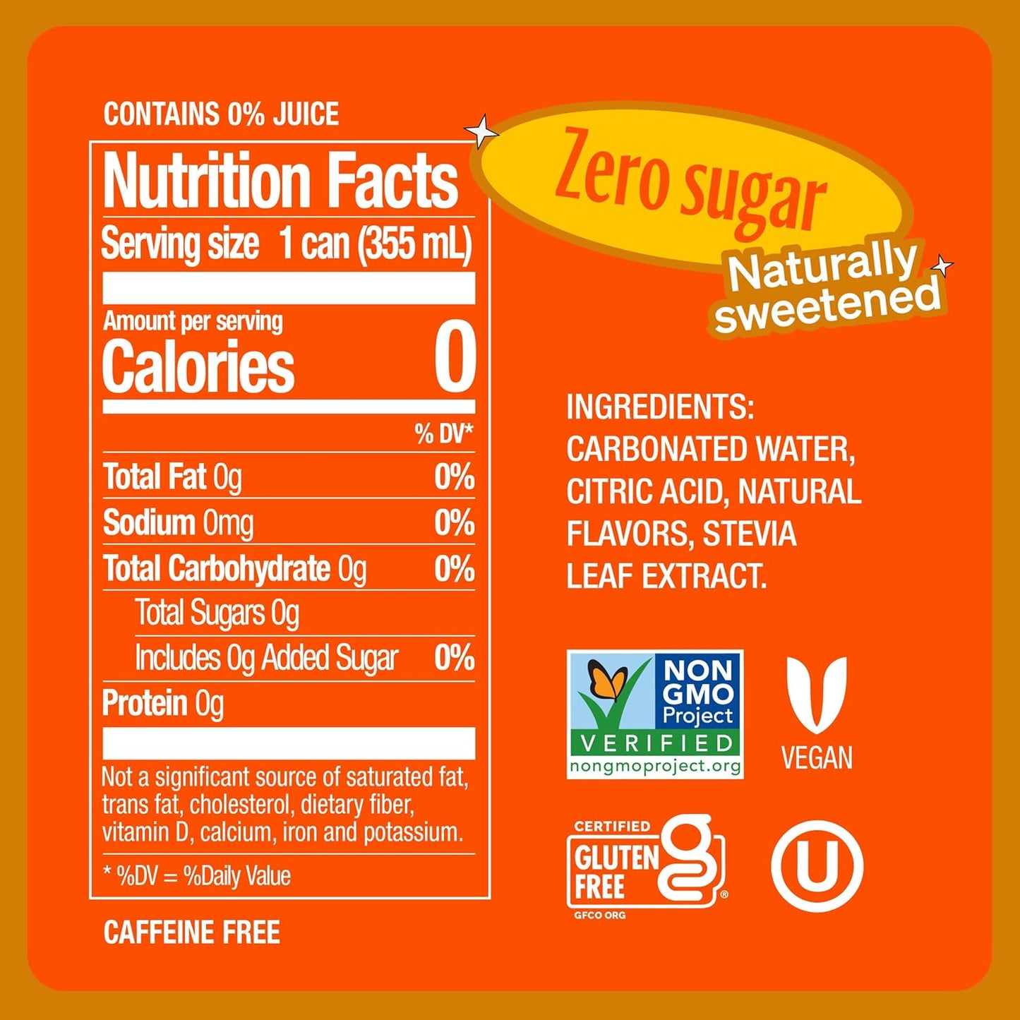 Zevia Zero Sugar Soda, Orange, 12 oz Cans (24-Pack) – Naturally Sweetened, Non-GMO Project Verified, Gluten-Free, Vegan