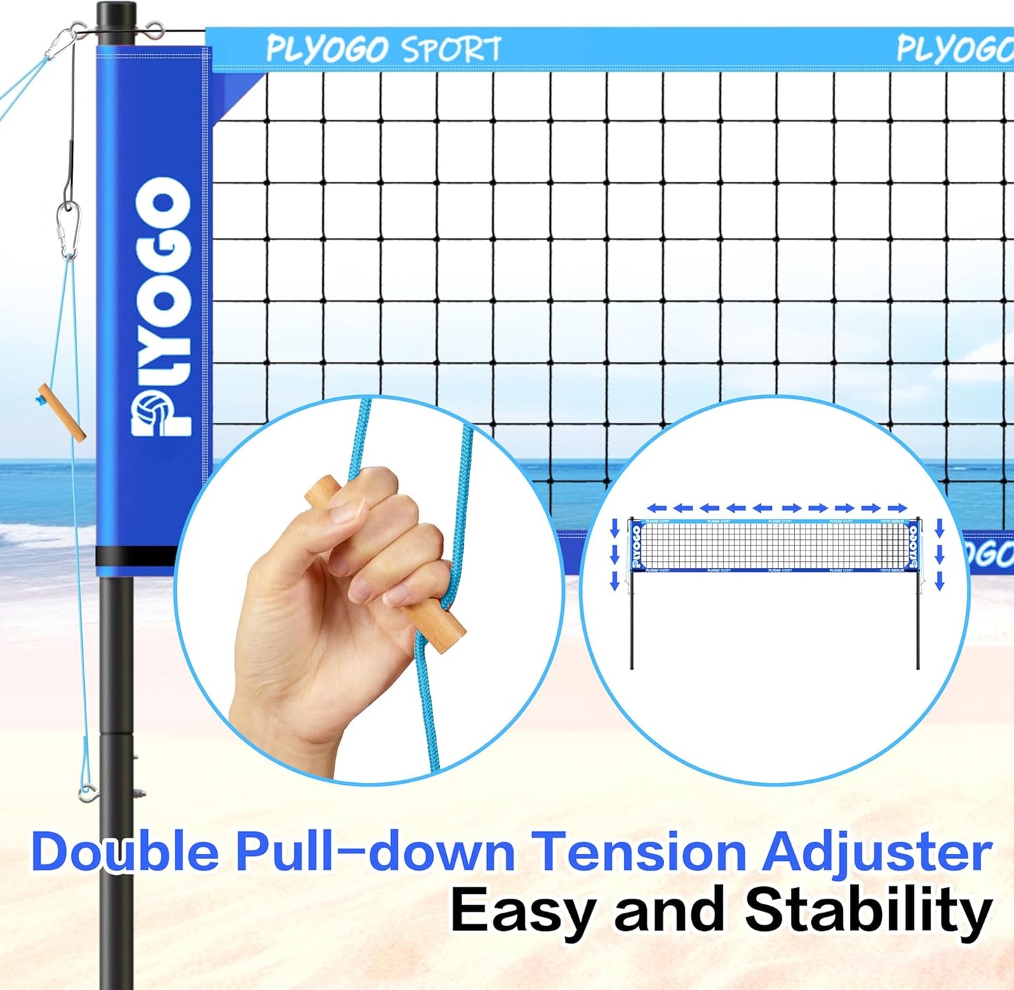 Volleyball Net for Backyard, Professional Portable Outdoor Heavy Duty Volleyball Net Set with Adjustable Aluminum Poles, Anti-Sag Design, Double Tension Adjuster for Beach, Grass |1680D Bag