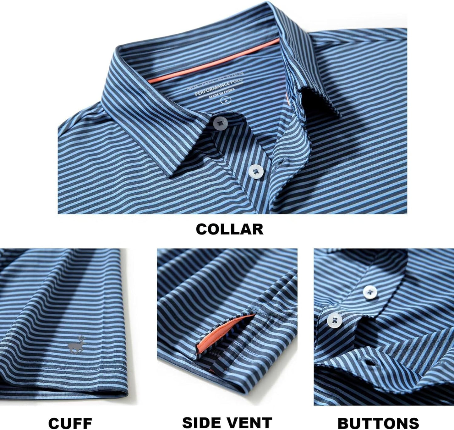 Mens Golf Shirt Moisture Wicking Dry Fit Performance Sport Short Sleeve Striped Golf Polo Shirts for Men
