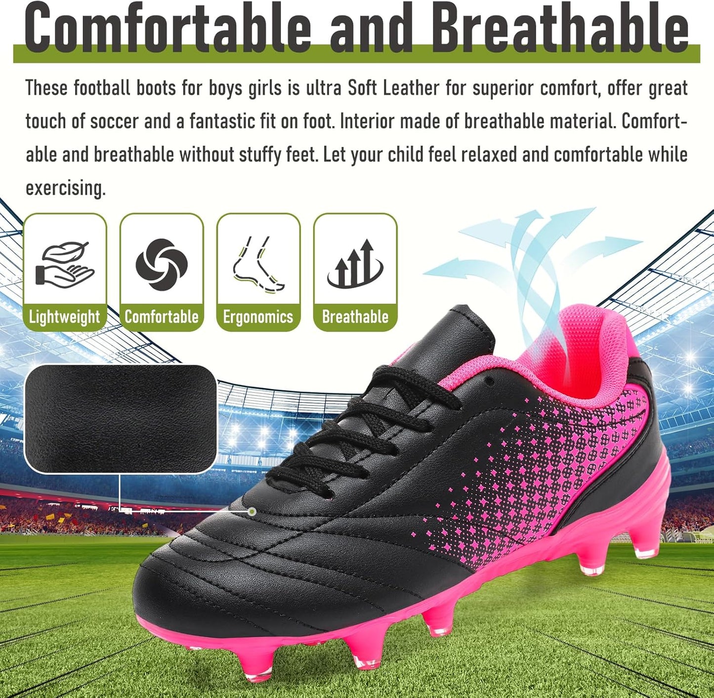 LIZRHA Soccer Shoes for Boys Girls Soccer Cleats Boys Girls Kids Athletic Outdoor Football Shoes Youth Football Cleats Outdoor & Indoor Soccer Shoes Lightweight, Running & Training for Students