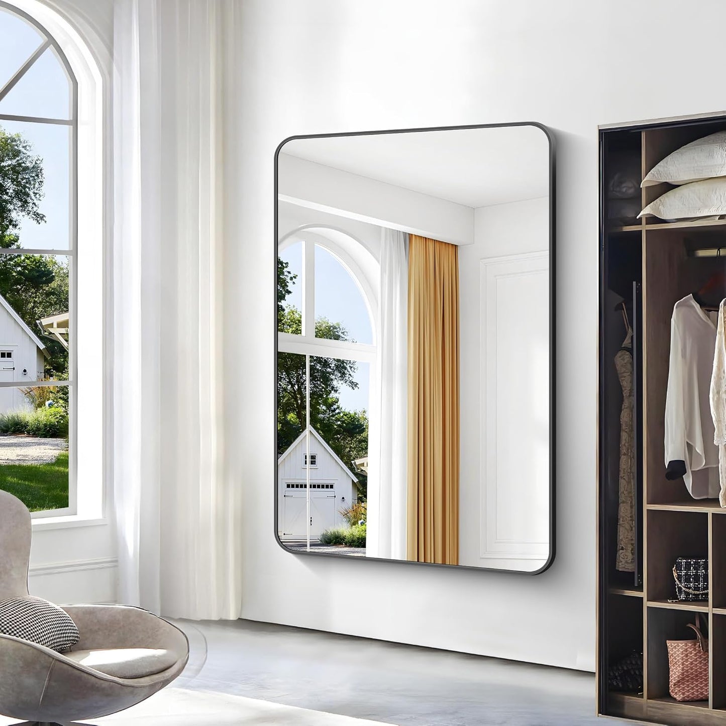 Black Bathroom Mirror,60x40 inch Wall Mirror for Bathroom Wall Mounted,Rectangle Mirror for Bathroom Over Sink,Modern Frame Round Corner for Living Room,Bedroom Entryway,Horizontal/Vertical
