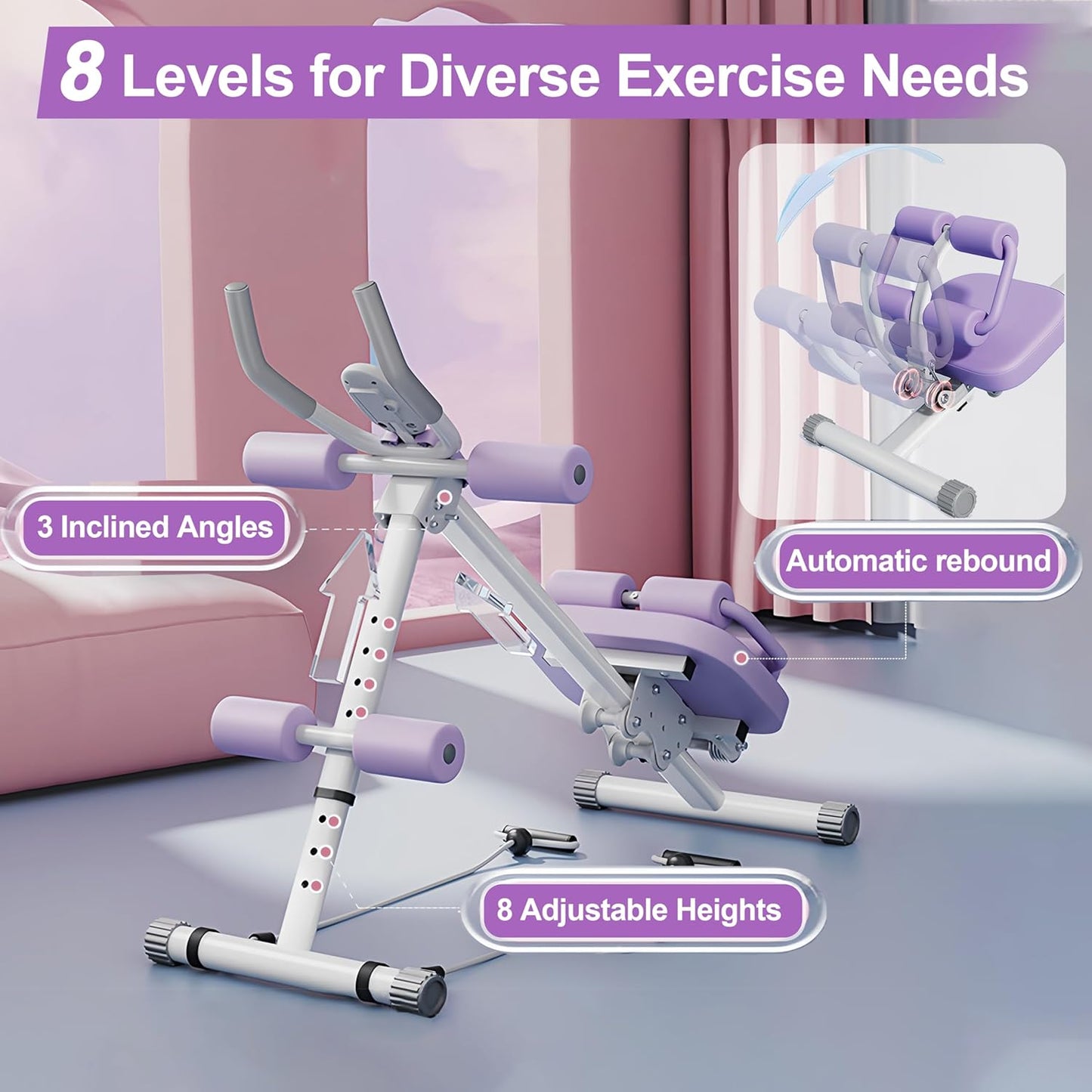 EPHESPORT Multifunctional Ab Machine, Adjustable Ab Workout Equipment, Ab ＆ Sit Up Machine for Stomach Workout, Foldable Abdominal Trainer With Knee and Back Protection, Full Body Workout for Home Gym