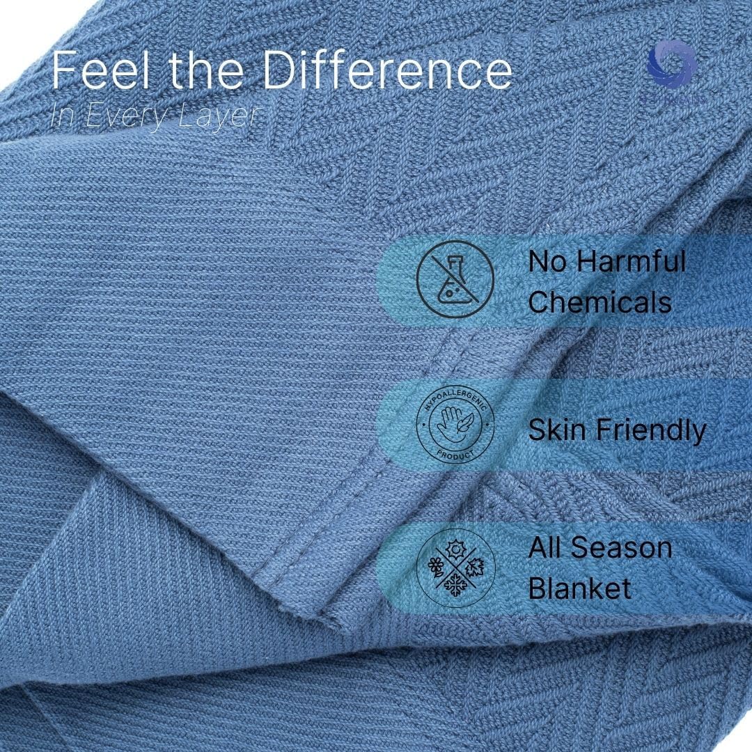 100% Cotton Herringbone Weave Blankets, 108"X90" King, Throw Blanket for Bed,All Season Cotton Blanket, Cozy Blanket,Throws Bed Blanket, Throw Blanket for Couch,Modern Home Decor -Navy Blue