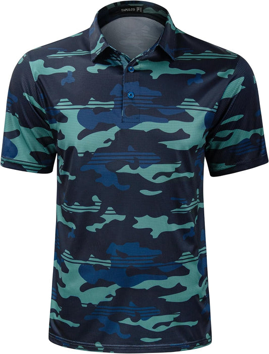 TAPULCO Mens Quick Dry Polo Shirts Camouflage Pattern Performance Athletic Lightweight Breathable Casual Golf Tshirts