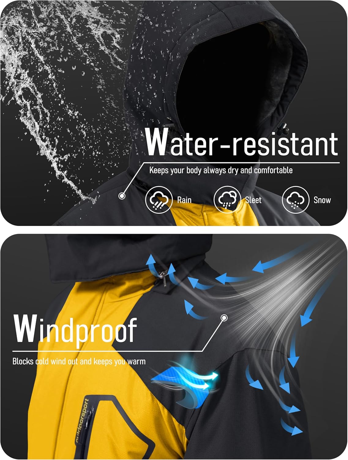 MAGCOMSEN Men's Winter Coats Water Resistant Ski Snow Jacket Warm Fleece Jacket Parka Raincoats With Multi-Pockets