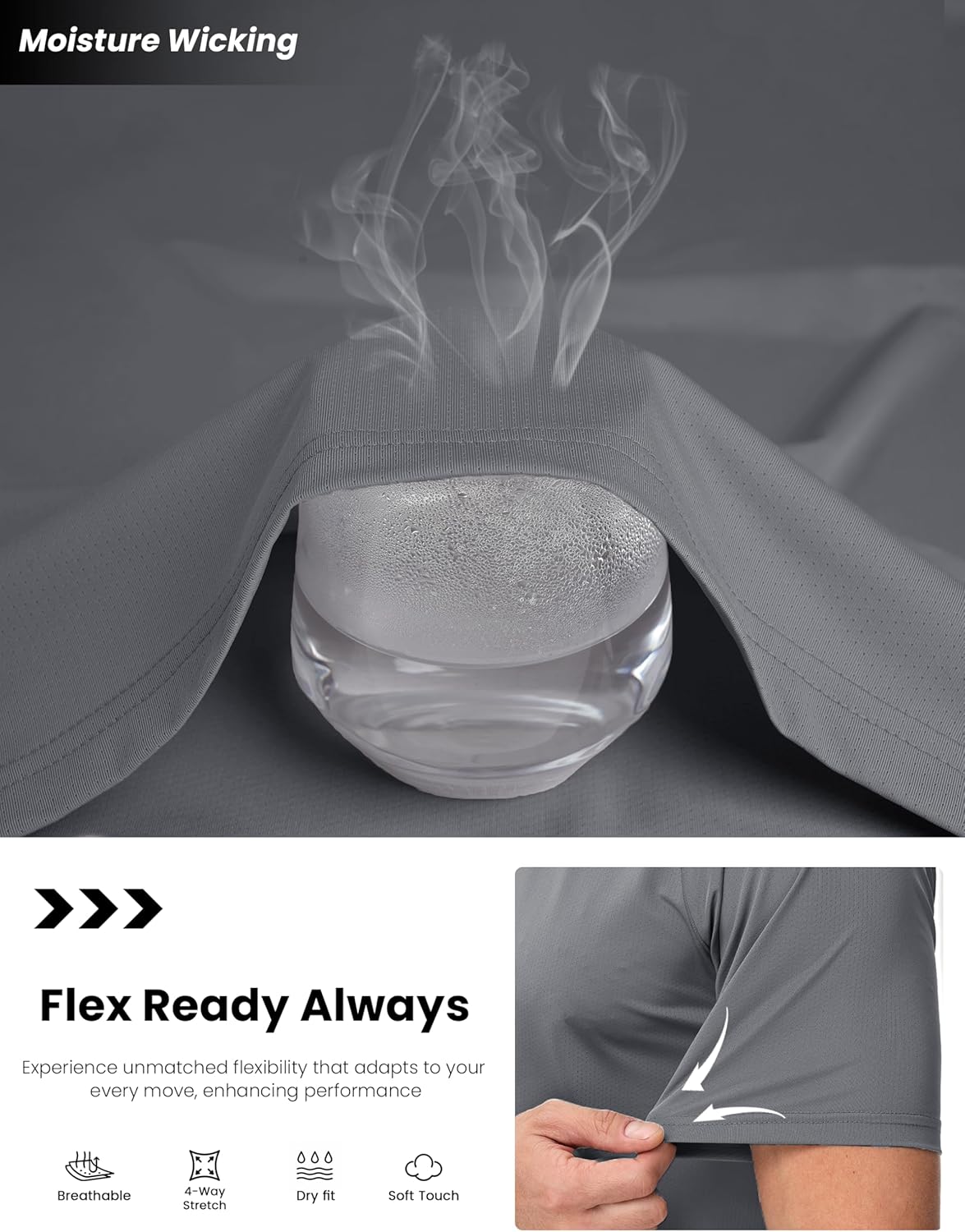 MAGCOMSEN Men's Dry Fit Shirts Mesh Short Sleeve Athletic Lightweight Workout Performance Hiking Shirt