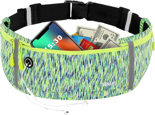 USHAKE Slim Running Belt, Workout Fanny Pack for Men Women,Exercise Waist Pack for Apple iPhone Holder, Runner Belt for Running Walking Cycling Camping Gym