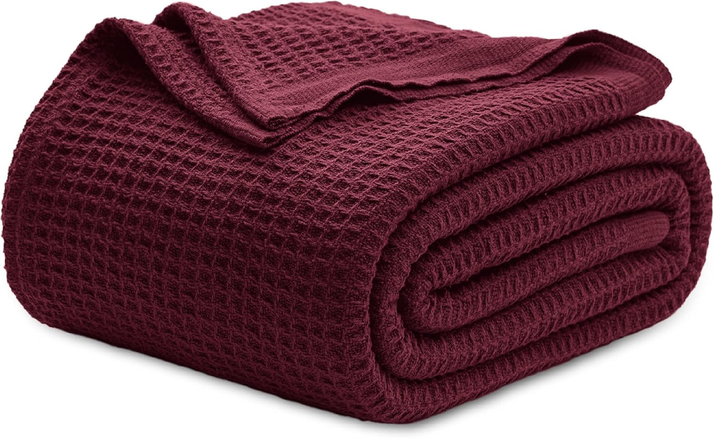 Bedsure 100% Cotton Blanket King Size for Bed - Breathable and Soft, Waffle Weave Blanket for Summer, Thick Cozy Fall Blankets for Women Gift, Red, 104x90 inches