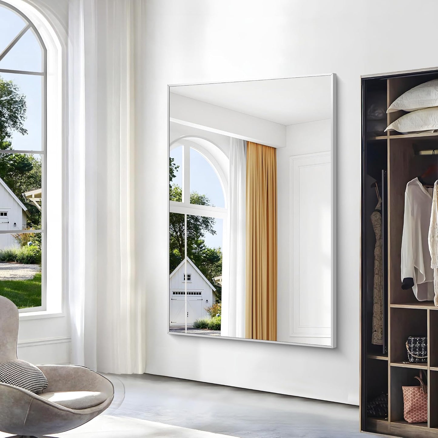 Silver Bathroom Mirror,60x40 inch Wall Mirror for Bathroom Wall Mounted,Large Rectangle Mirror for Bathroom Over Sink,Modern Metal Frame for Living Room,Bedroom Entryway,Horizontal/Vertical