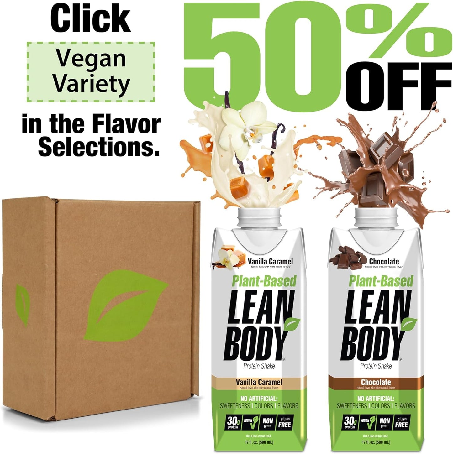 Lean Body Ready-to-Drink, Plant-Based Vegan Vanilla Caramel Protein Shake, 30g Protein, No Artificial Flavors, Sweeteners or Colors, Non GMO, Gluten Free, Premium Pea & Rice Blend (Pack of 12)