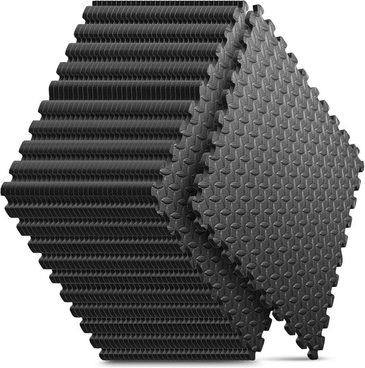Home Gym Mat, Puzzle Exercise Mat, EVA Interlocking Foam Floor Tiles for Home Workout Equipment and Kids' Play Areas - Black, 24 in x 24 in x ½ in - 32 Tiles (Black, 32 Pack, 128 SQ FT)