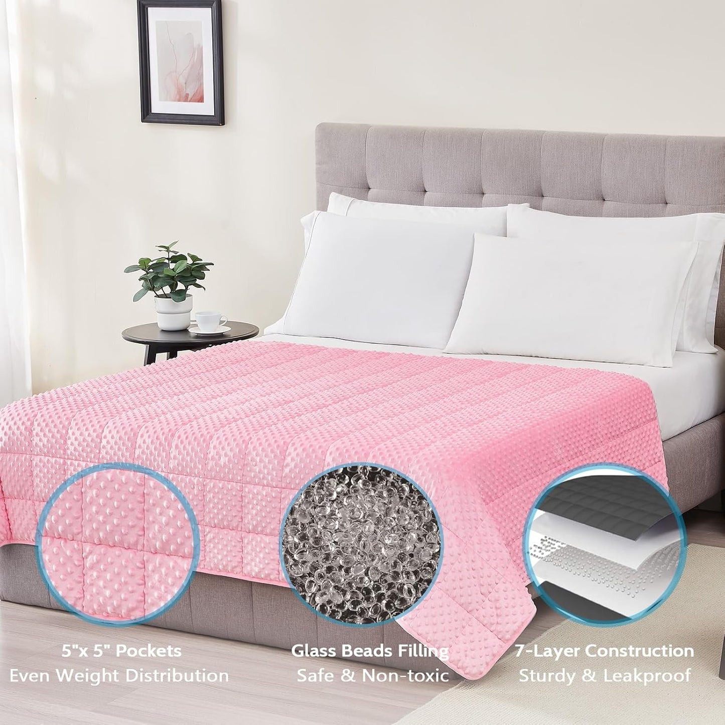 L'AGRATY Weighted Blanket for Adult - 48"x72" 15lbs Minky Dots Heavy Blanket with Glass Beads: Soft Breathable for All-Season Summer Fall Winter Thick Comfort for Sleeping