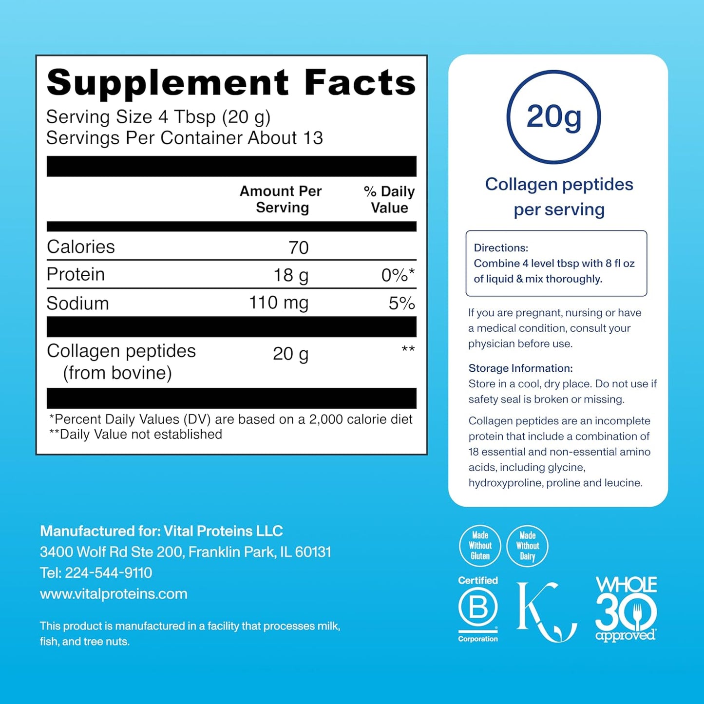 Vital Proteins Collagen Peptides Powder - Supports Hair, Nail, Skin, Bone & Joint Health, Unflavored, Collagen Protein 9.33 OZ