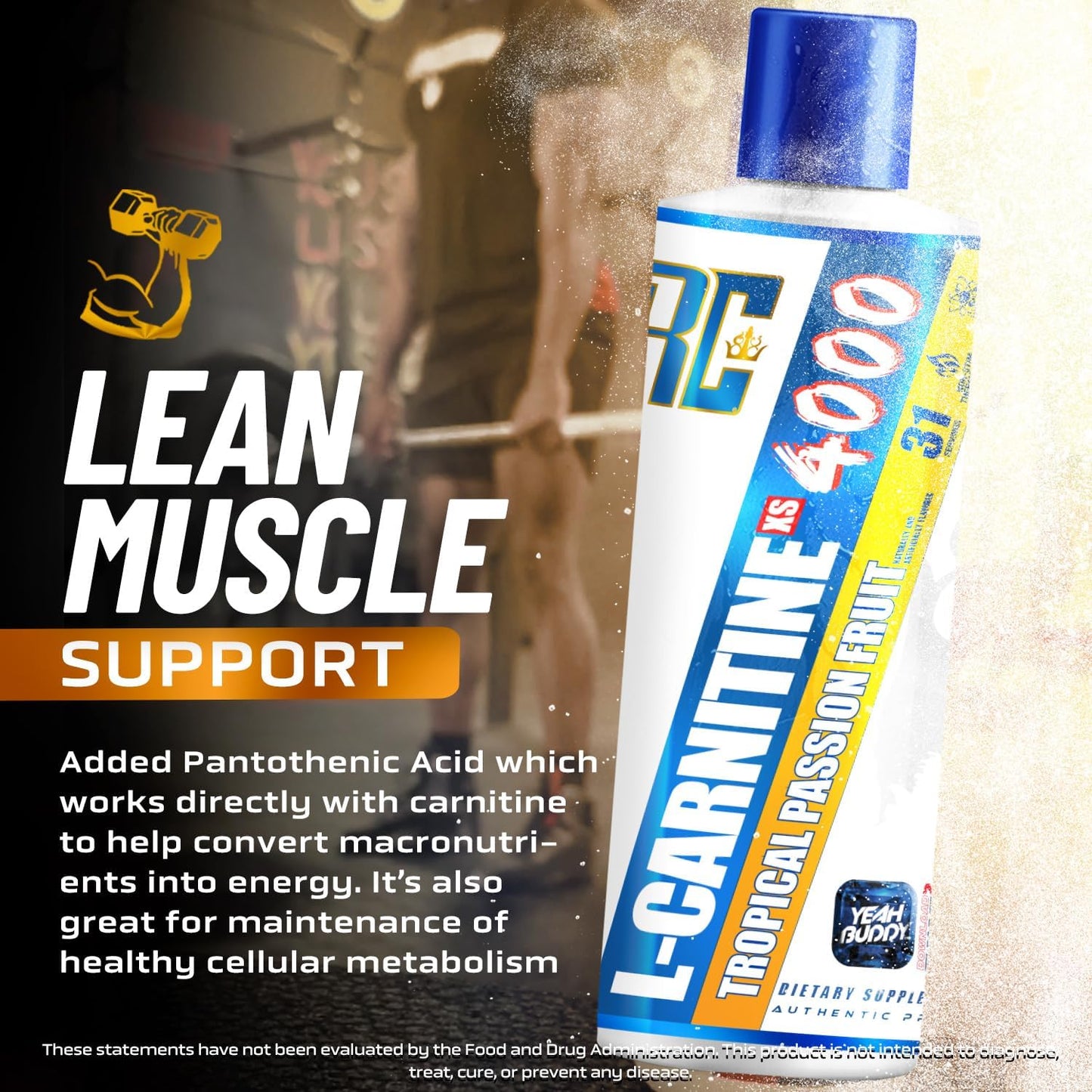 Ronnie Coleman Signature Series L Carnitine XS 4000 Liquid, Stimulant Free, Sugar Free, Zero Carbs, Lean Muscle Strength Support for Men & Women, 16 Oz (16 oz, Tropical Passion Fruit (4000))